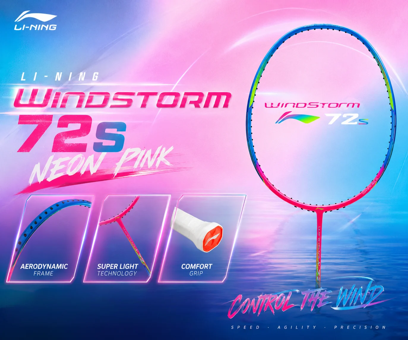 LI-NING WINDSTORM 72S 6UG6 Badminton Racket -Head-Heavy Balance
