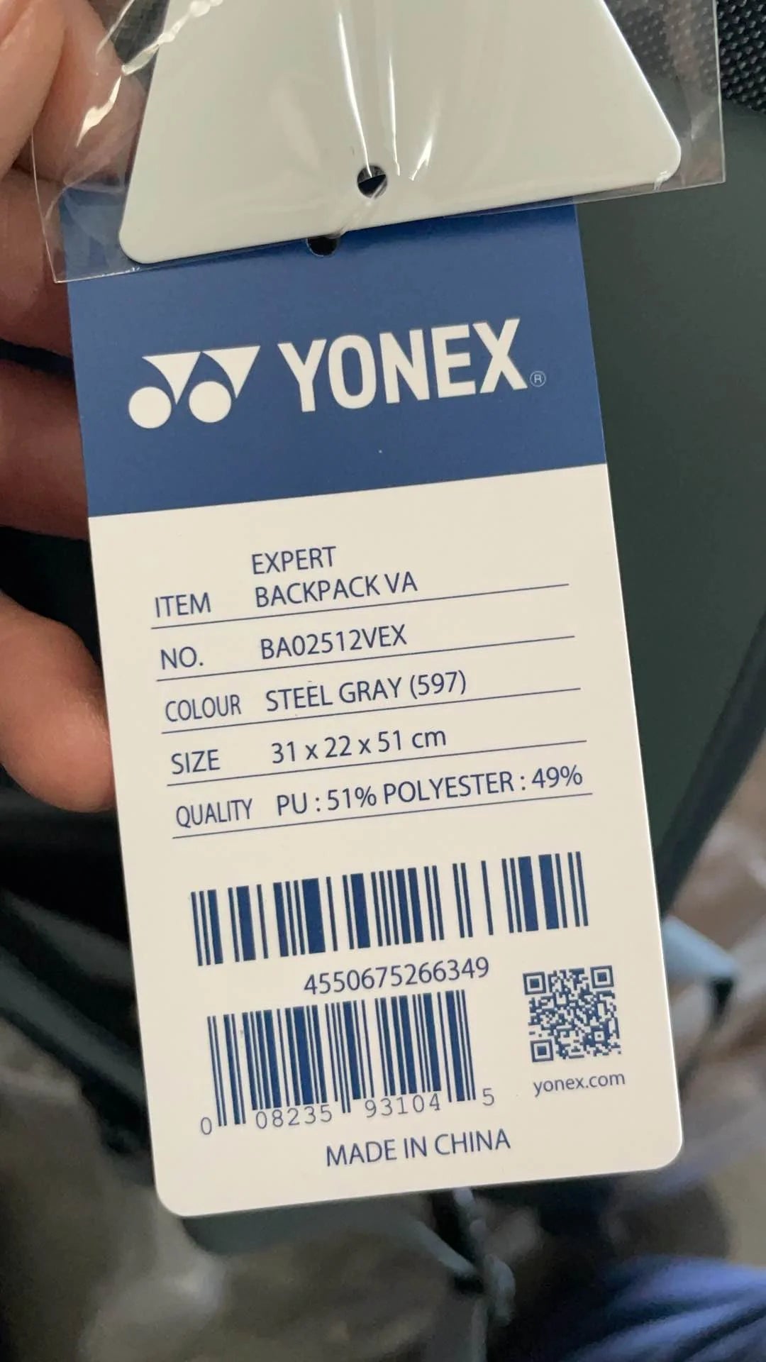 YONEX Expert Badminton/ Tennis Backpack VA Collection BA02512VEX Steel Gray